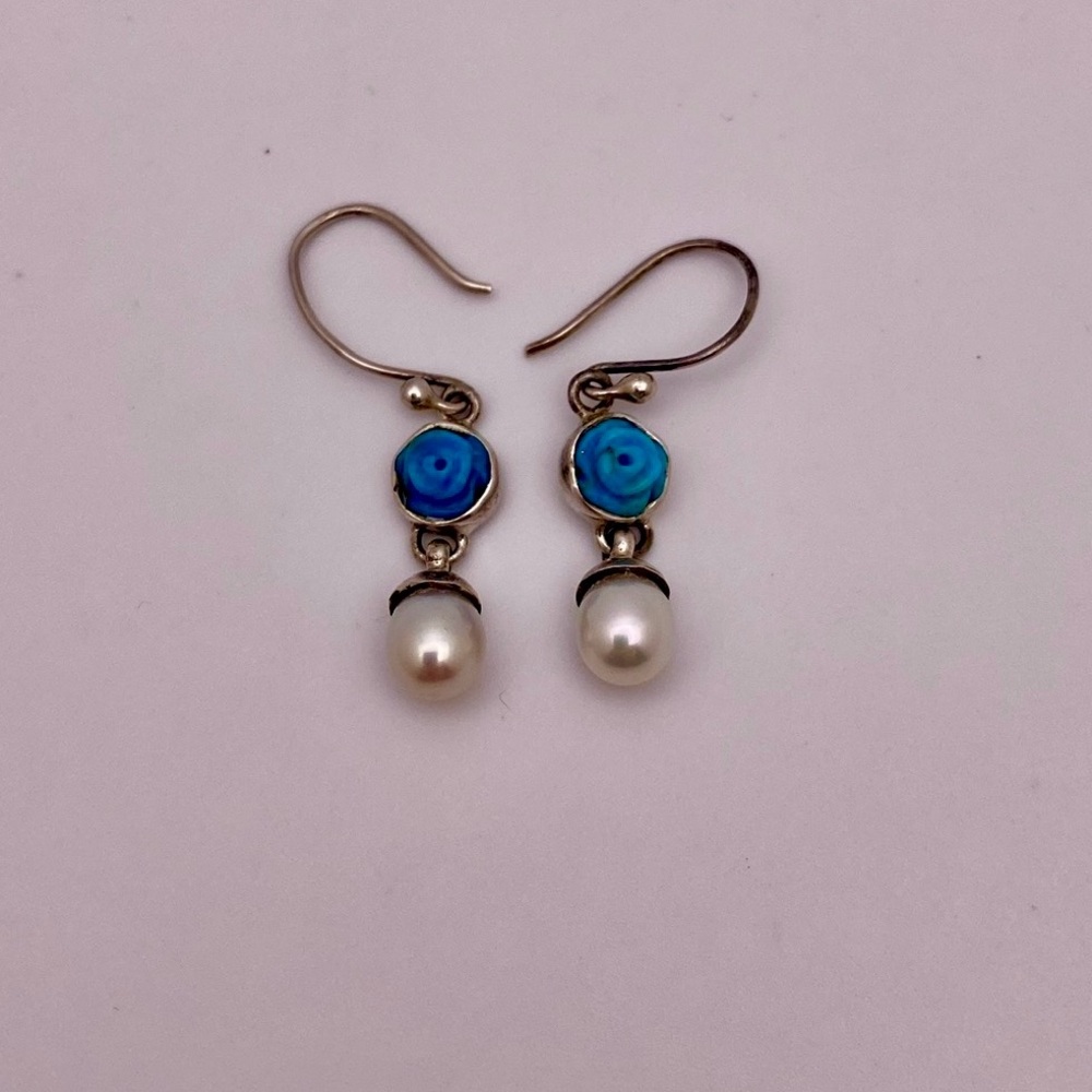 Sterling turquoise and pearl earrings